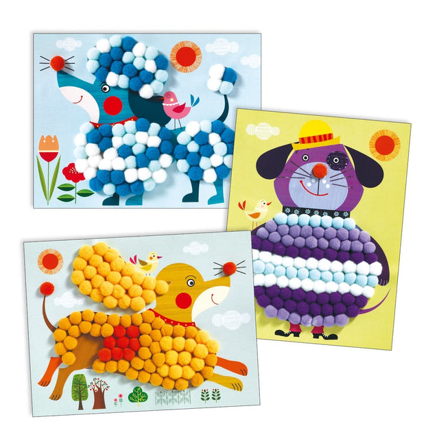Pompom collage - Soft dogs to pet