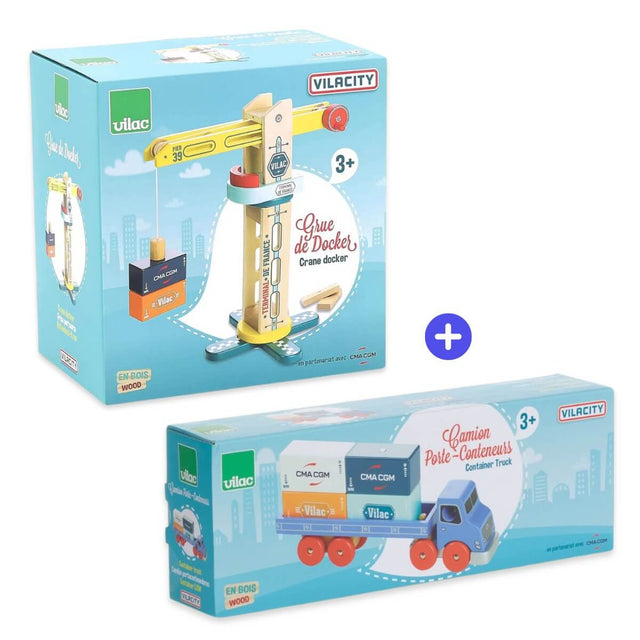 Ensemble Vilacity: Grue + Camion porte-conteneurs - Ensembles de jeu by Vilac