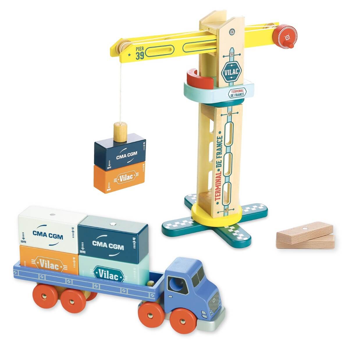 Ensemble Vilacity: Grue + Camion porte-conteneurs - Ensembles de jeu by Vilac