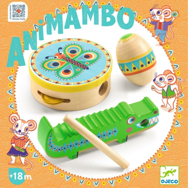 Set de percussions Animambo: tambourin, maracas, guiro - Jouets musicaux by Djeco