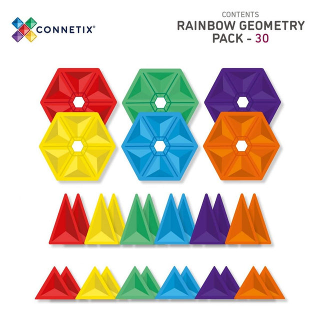 Tuiles magnétiques Géométrie Arc-en-ciel (30 pcs) - Jeux de construction by Connetix