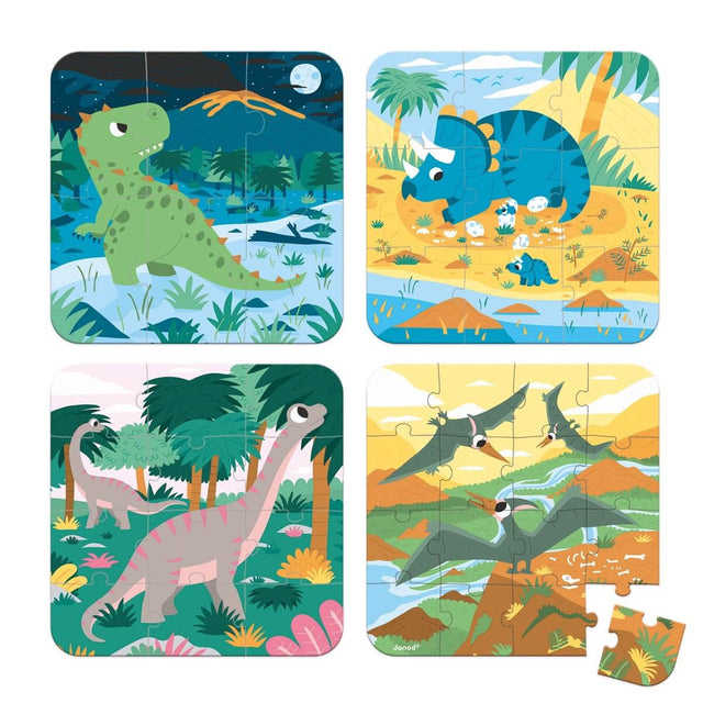 4 Casse-têtes évolutifs - Dinosaures (6 à 16 pcs)-Janod-Comme des Pirates