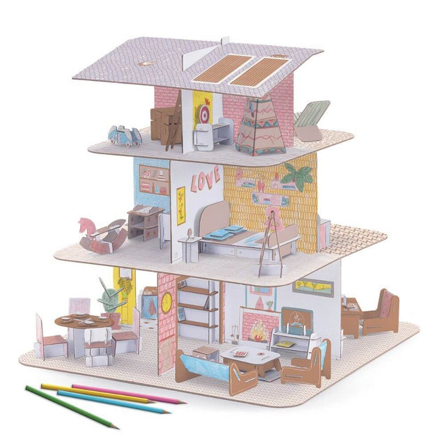 Bricolage DIY Colorie-assemble-joue - Maison de poupée 3D-Art & bricolage-Djeco-Comme des Pirates