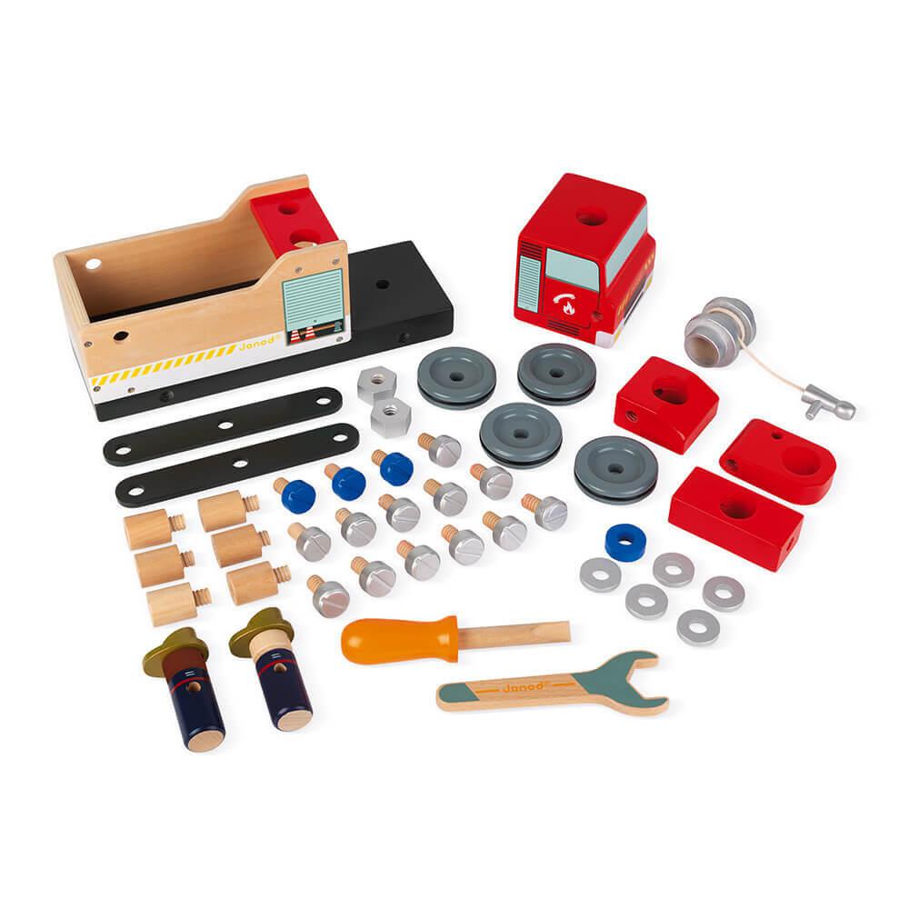 Camion De Pompiers Brico'kids En Bois - Janod - Jeu De Construction Avec 2 Pompiers 45 Pieces Facile A Monter 3700217364694 Camion De Pompiers Brico'kids En Bois - Janod - Jeu De Construction Avec 2 Pompiers 45 Pieces Facile A Monter 3700217364694