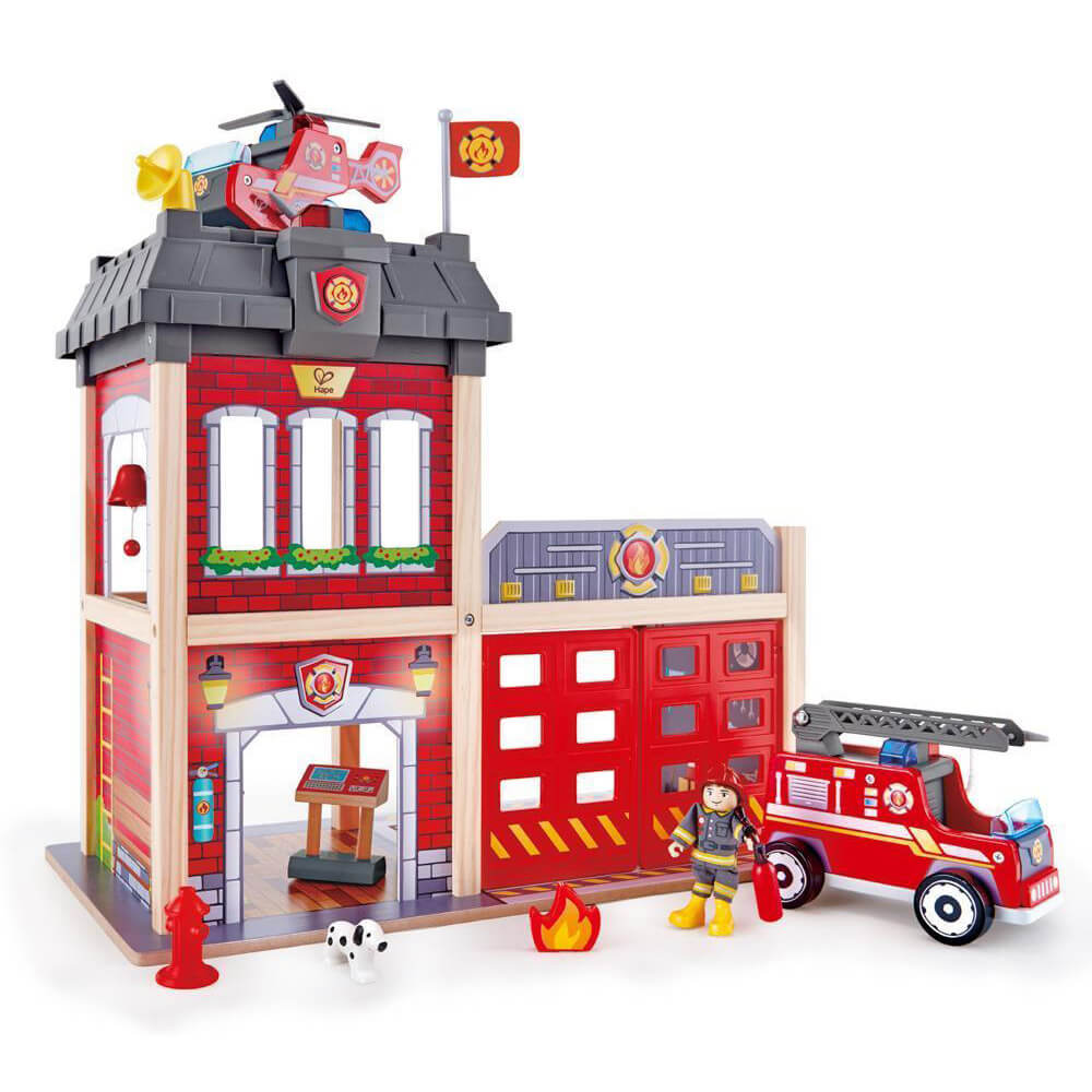 City Fire Station Playset with helicopter truck Comme des Pirates