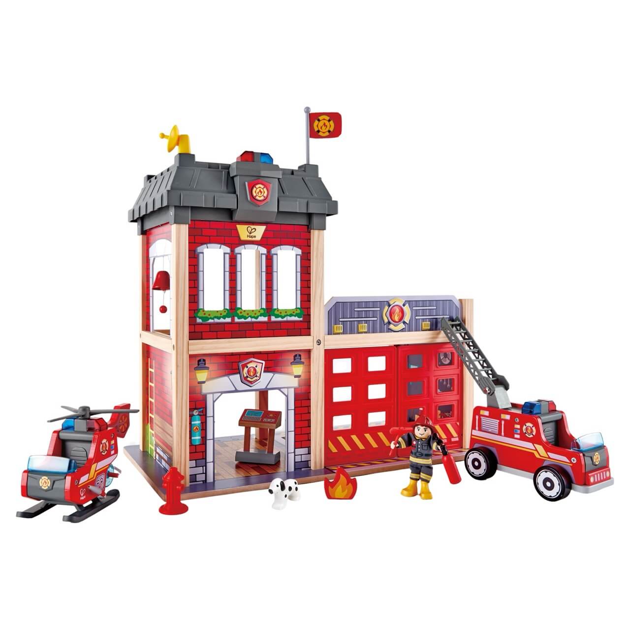 City Fire Station Playset with helicopter truck Comme des Pirates