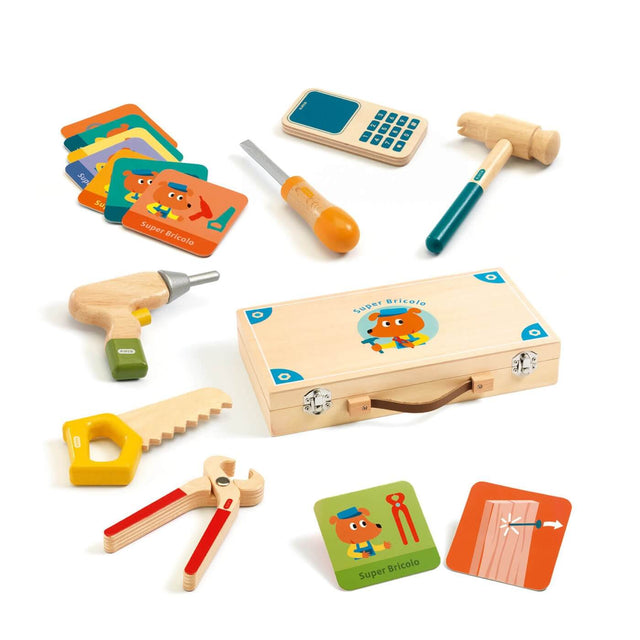 Coffret d'outils en bois Super Bricolo-Jouets d'imitation-Djeco-Comme des Pirates