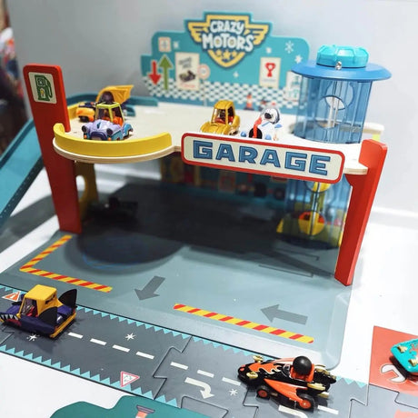 Ensemble Crazy Motors: Garage + Puzzle circuit géant - Ensembles de jeu by Djeco