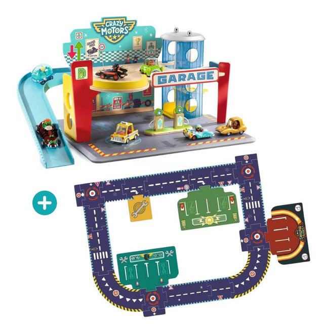 Ensemble Crazy Motors: Garage + Puzzle circuit géant - Ensembles de jeu by Djeco