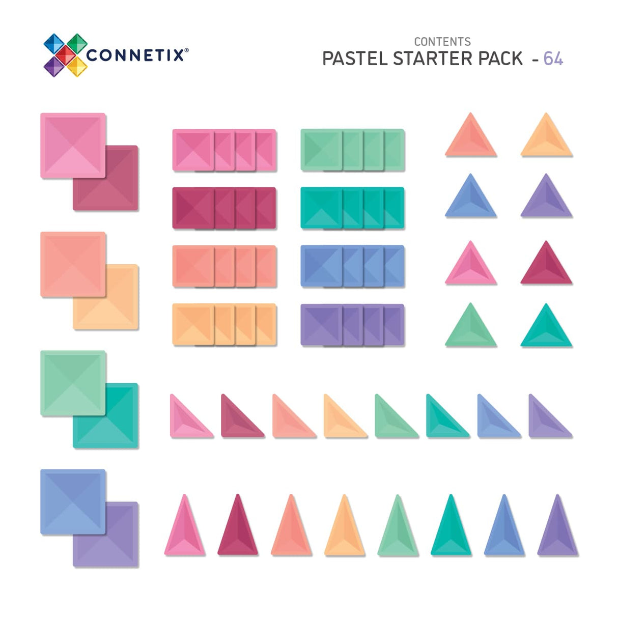 Kit de démarrage de tuiles magnétiques Pastel (64 pcs)-Jeux de construction-Connetix-Comme des Pirates