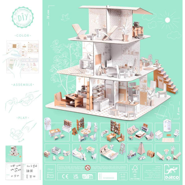 Kit DIY Colorie-assemble-joue - Maison de poupée 3D-Art & bricolage-Djeco-Comme des Pirates
