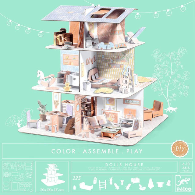 Kit DIY Colorie-assemble-joue - Maison de poupée 3D-Art & bricolage-Djeco-Comme des Pirates