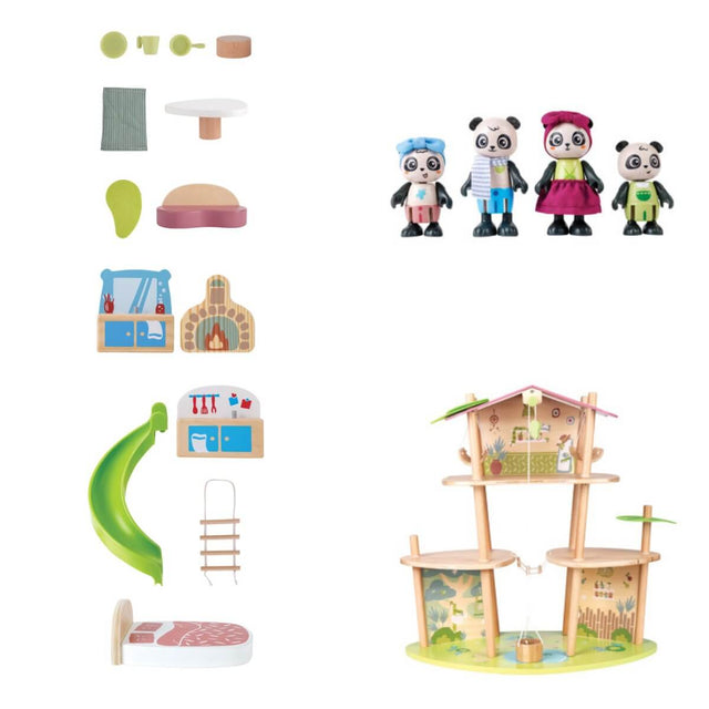 Maison meublée en bambou de la famille Pandas-Maisons de poupée-Hape-Comme des Pirates