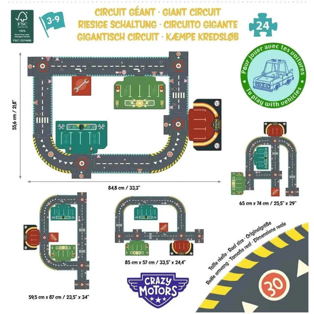 Ensemble Crazy Motors: Garage + Puzzle circuit géant - Ensembles de jeu by Djeco