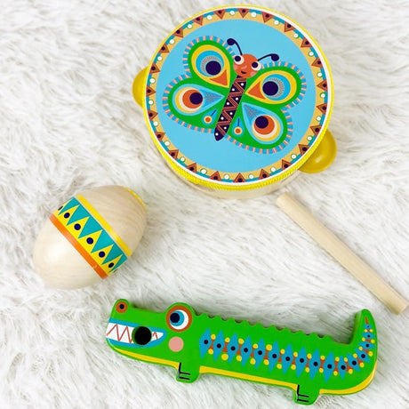 Set de percussions Animambo: tambourin, maracas, guiro - Jouets musicaux by Djeco