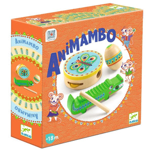Set de percussions Animambo: tambourin, maracas, guiro - Jouets musicaux by Djeco