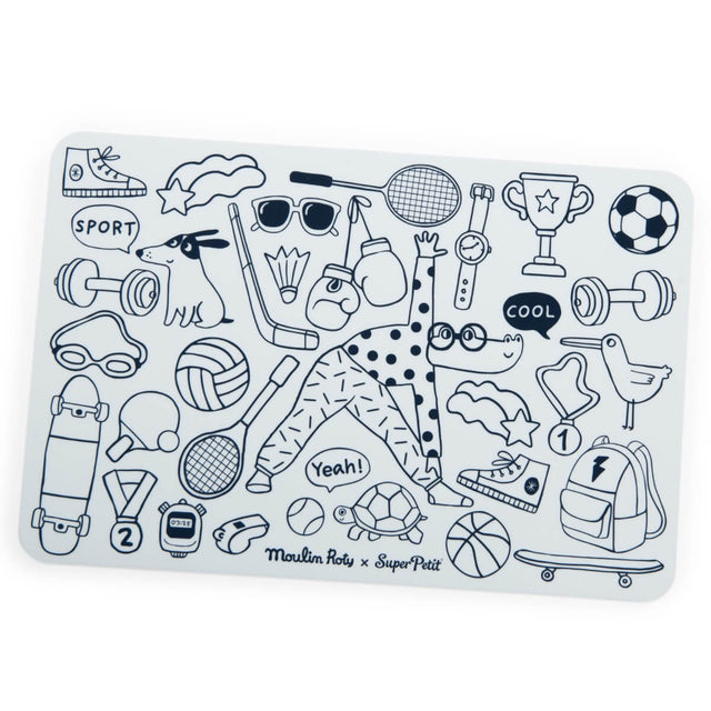 Tapis de coloriage + 4 feutres effaçables Sport - Art & bricolage by Moulin Roty