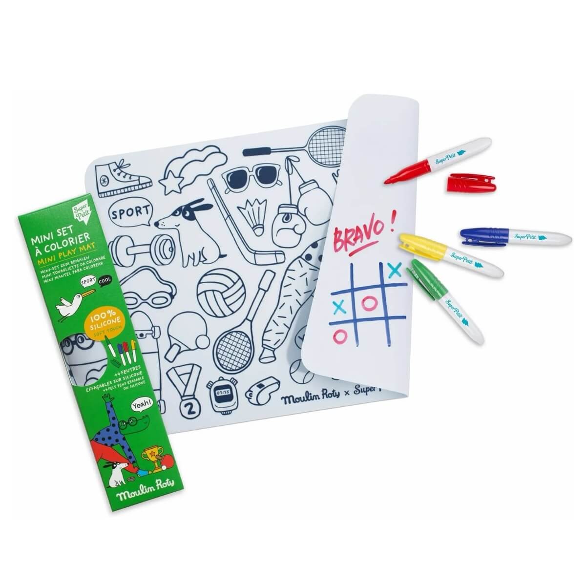 Tapis de coloriage + 4 feutres effaçables Sport - Art & bricolage by Moulin Roty