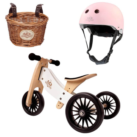 Tricycle Tiny Tot PLUS + casque et panier - Blanc - Jeux d'extérieur by Kinderfeets