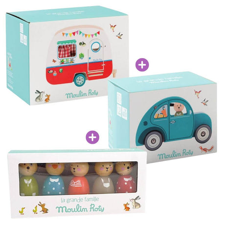 Trio La Grande Famille : Voiture + Caravane + Figurines - Ensembles de jeu by Moulin Roty