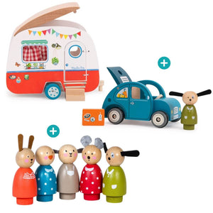 Trio La Grande Famille : Voiture + Caravane + Figurines - Ensembles de jeu by Moulin Roty