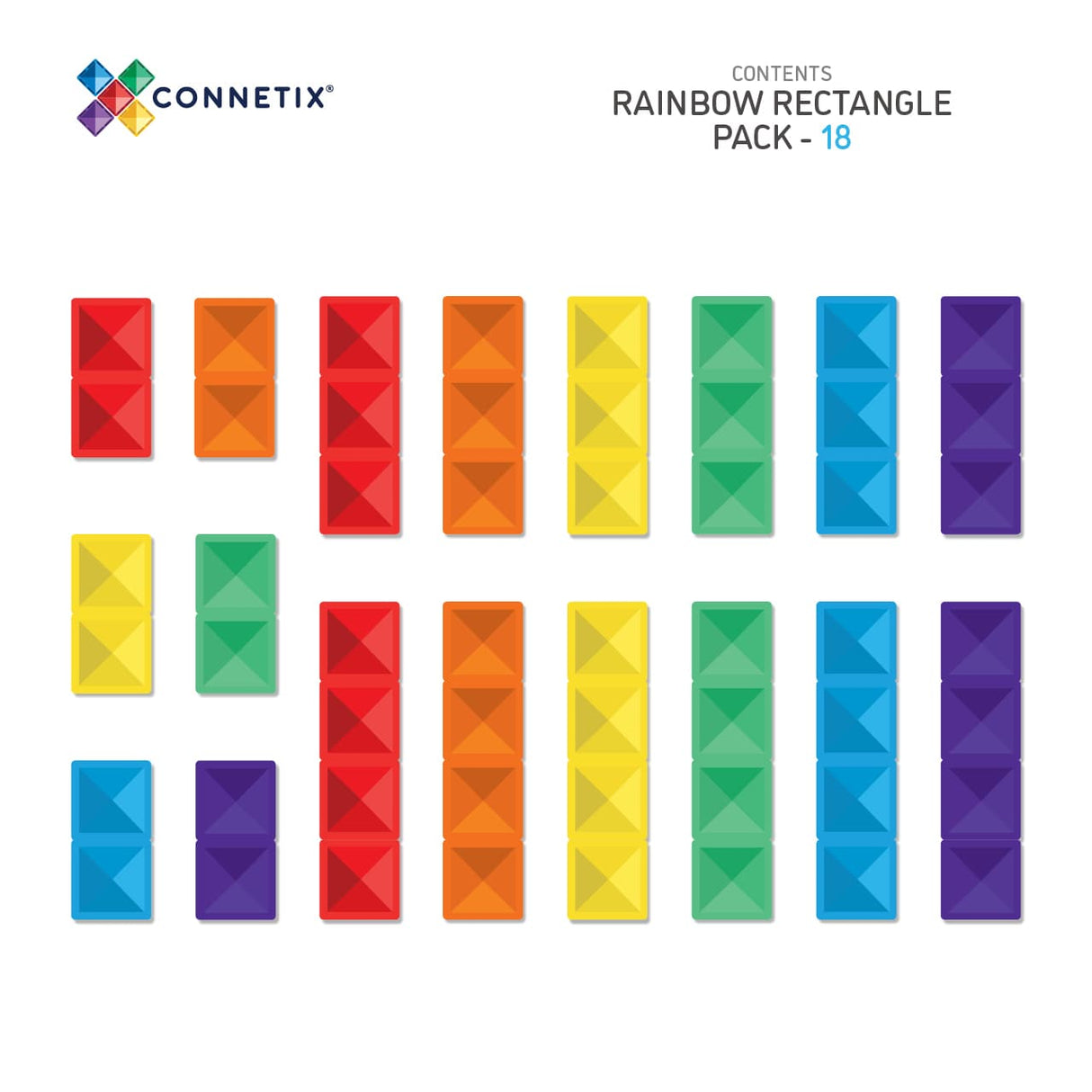 Tuiles magnétiques Rectangles Rainbow (18 pcs)-Jeux de construction-Connetix-Comme des Pirates