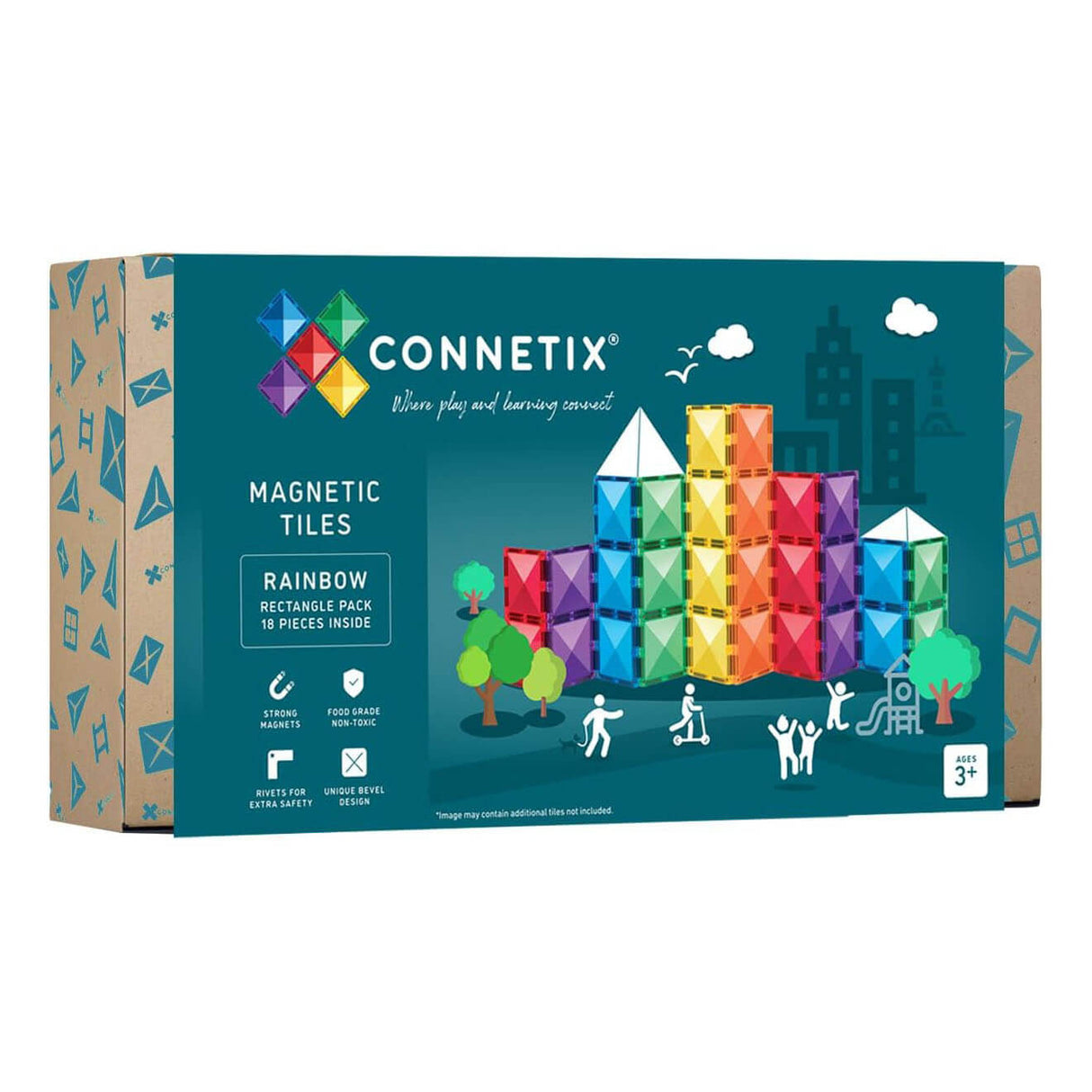 Tuiles magnétiques Rectangles Rainbow (18 pcs)-Jeux de construction-Connetix-Comme des Pirates