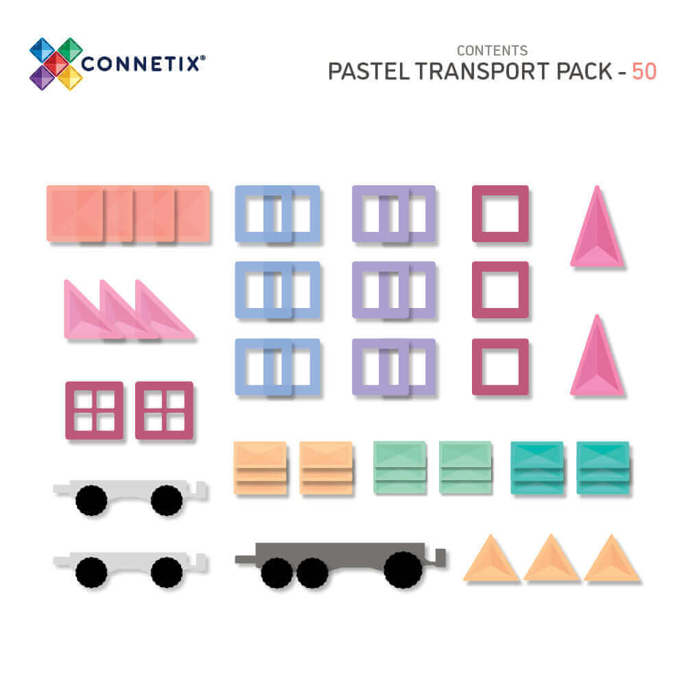 Tuiles magnétiques Transport Pastel (50 pcs)-Jeux de construction-Connetix-Comme des Pirates