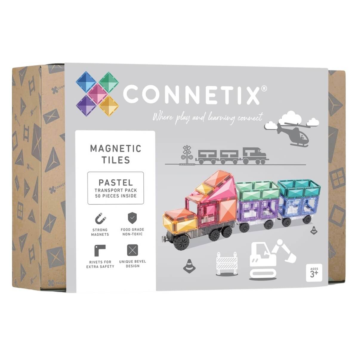 Tuiles magnétiques Transport Pastel (50 pcs) - Jeux de construction by Connetix